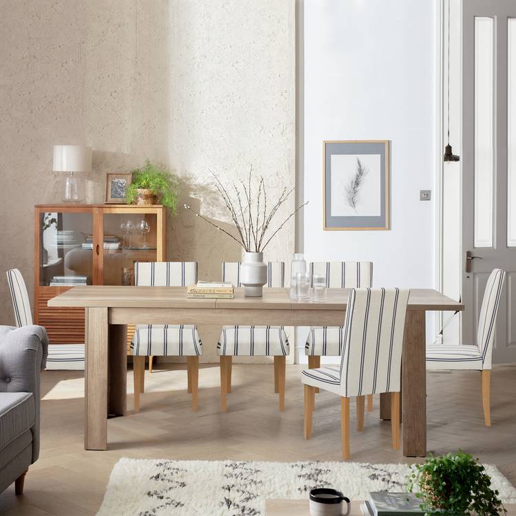 Argos Home Preston Extend Oak Dining Table & 6 White Chairs 0