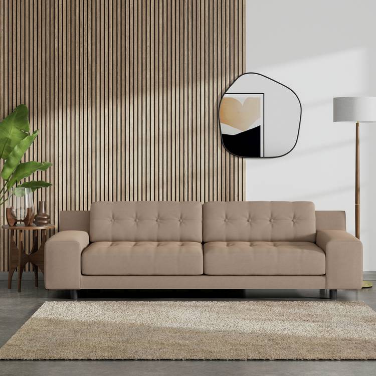 Habitat Hendricks Fabric 4 Seater Sofa - Biscuit - Black Leg 0