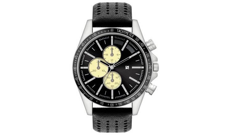 Spirit Men's Black Sunray Dial Black Strap Watch