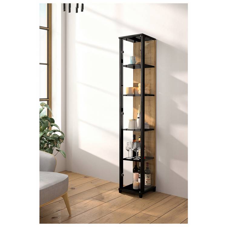 Argos Home Optima 1 Door Narrow Glass Display Cabinet - Oak 0