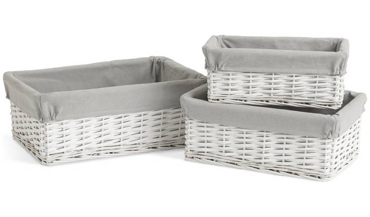 Habitat Pack of 3 Wicker Storage Basket - White