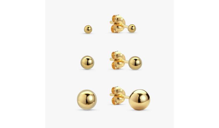 Revere Gold Plated Silver Round Ball Stud Earrings-Set of 3 