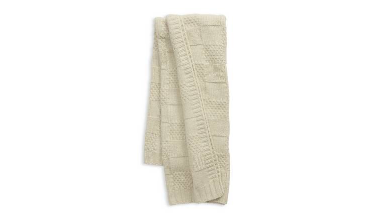 Habitat Knitted Check Throw - Oatmeal - 125x150cm