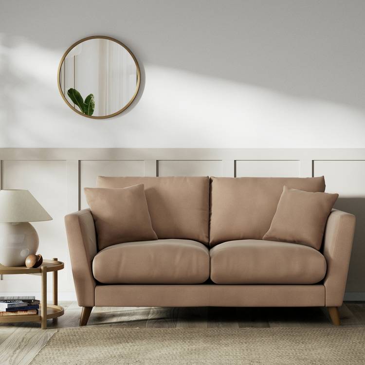Habitat Lomond Velvet 2 Seater Sofa - Latte - Dark Leg 0