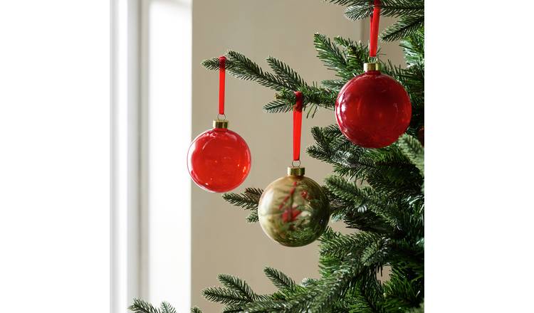 Habitat Pack of 3 Glass Christmas Baubles - Red & Gold