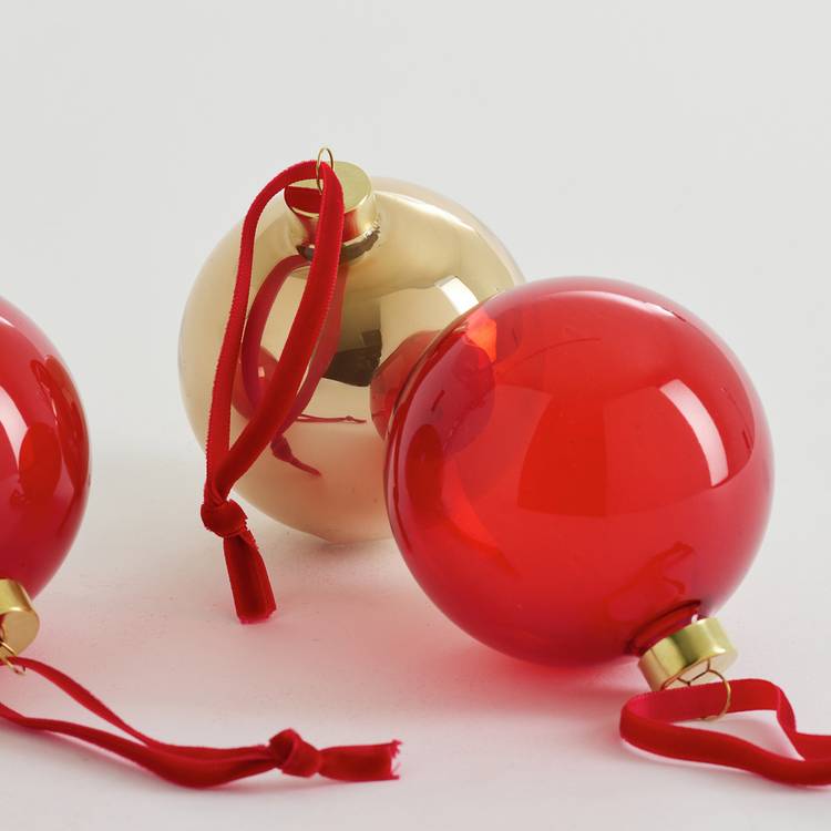 Habitat Pack of 3 Glass Christmas Baubles - Red & Gold 0