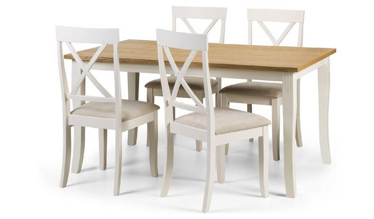 Julian Bowen Rubber Wood Dining Table & 4 Ivory Chairs