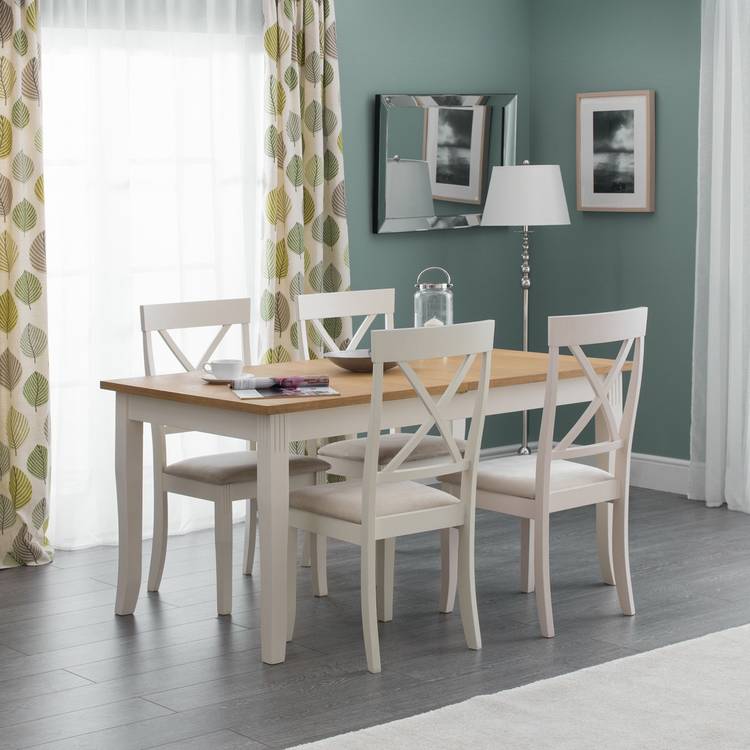 Julian Bowen Davenport Ivory Dining Table & 4 Ivory Chairs 0