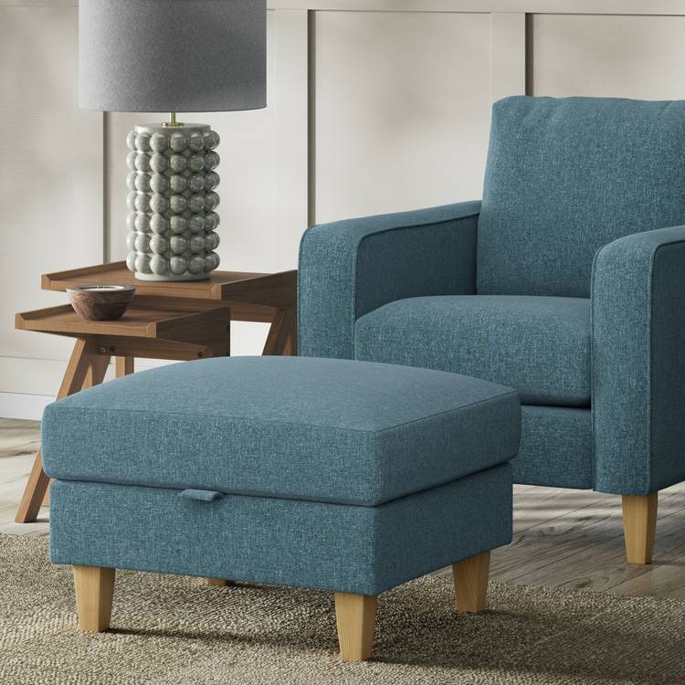 Habitat Felin Fabric Storage Footstool - Blue 0