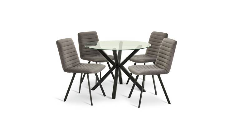 Argos Home Alice Metal&Glass Dining Table & 4Charcoal Chairs