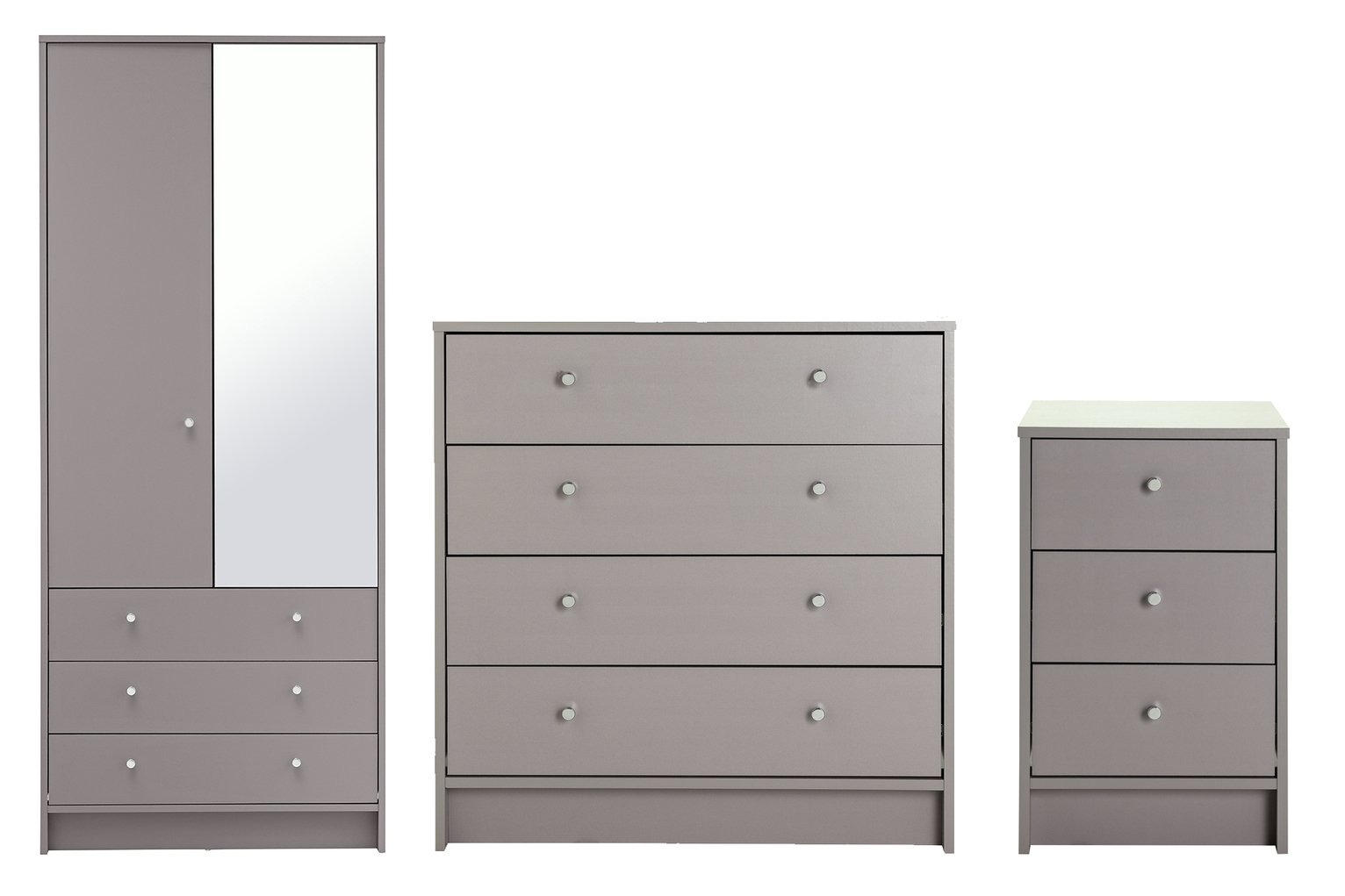 Argos Home Malibu 3 Piece 2 Door Mirror Wardrobe Set - Grey