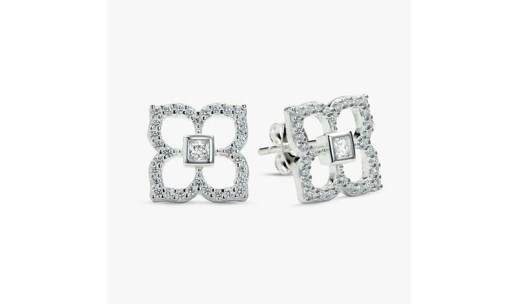 Revere Sterling Silver Pave Clover Stud Earrings