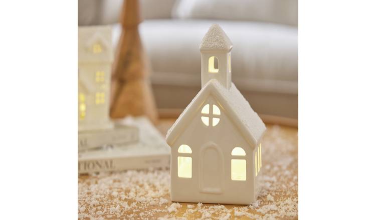 Habitat White Ceramic Church Nightlight Christmas Decoration