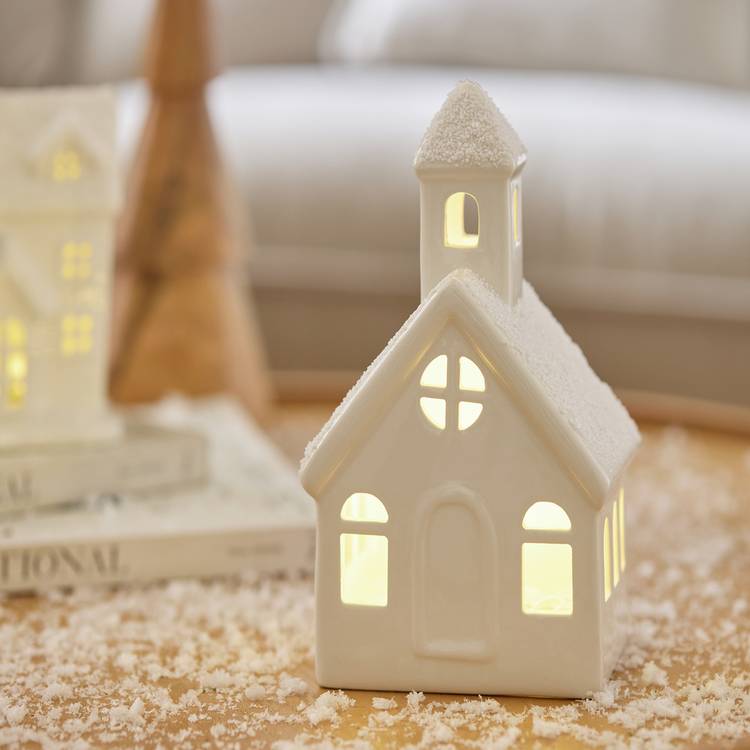 Habitat White Ceramic Church Nightlight Christmas Decoration 0