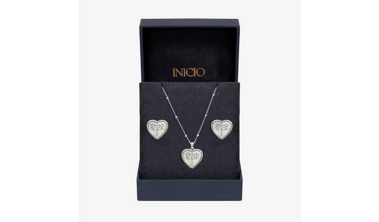 Inicio Sterling Silver Plated Pendant and Earrings Set