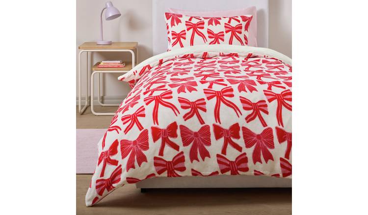 Argos Home Bows Fleece White & Pink Kids Bedding Set- Double