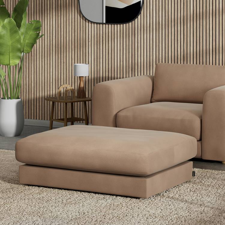 Habitat Ayr Velvet Footstool - Latte 0