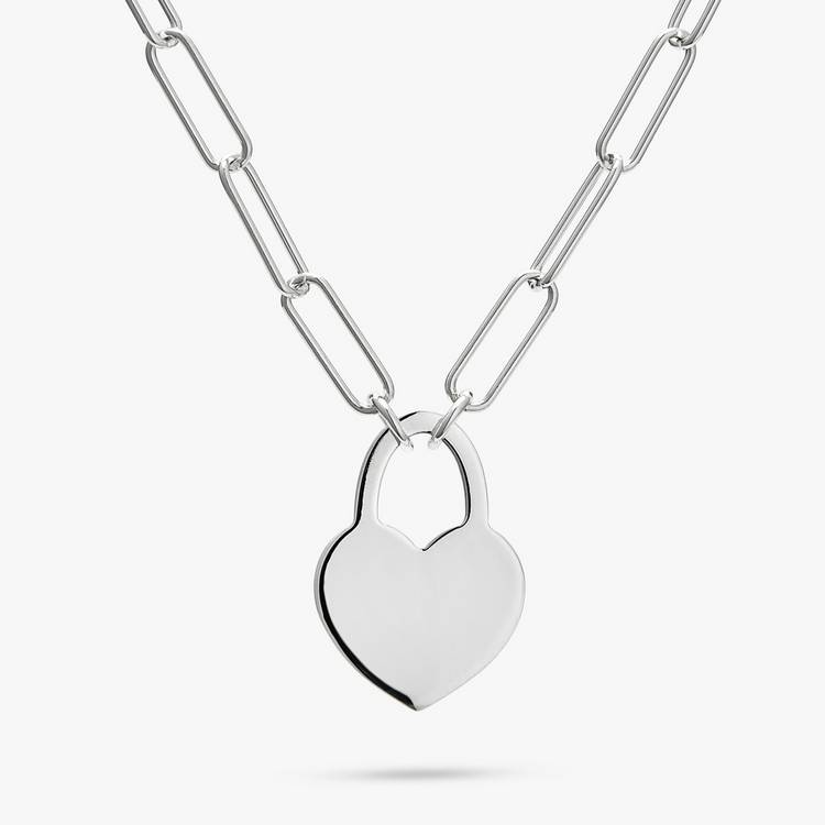Revere Heart Padlock Pendant On Paperlink Chain  0