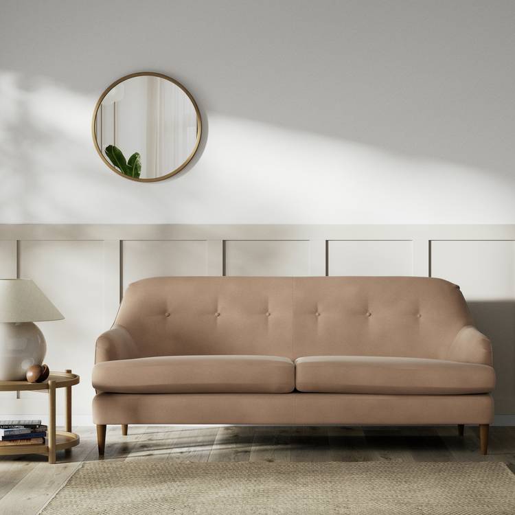 Habitat Frome Velvet 3 Seater Sofa - Latte - Dark Leg 0