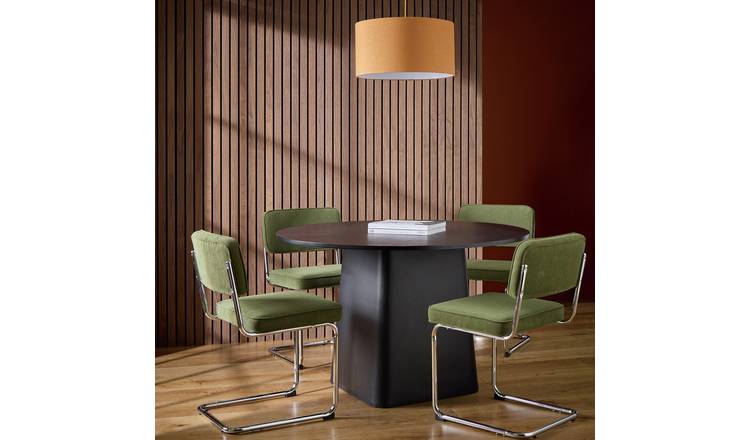 Habitat Arelo Black Dining Table & 4 Green Chairs