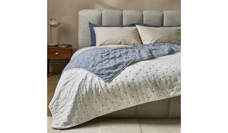 Habitat Stitch Stripe Bedspread - Blue - 260x260cm