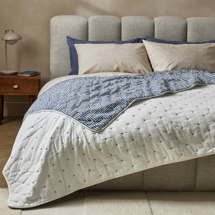 Habitat Stitch Stripe Bedspread - Blue - 260x260cm 0