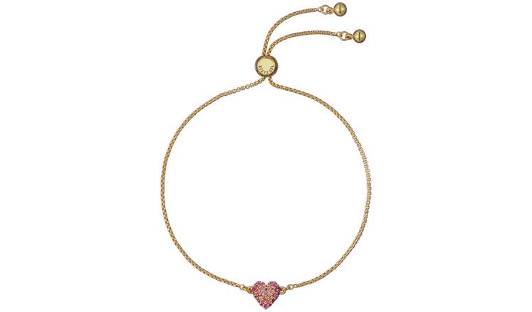 Ted Baker Gold Plated Pink Crystal Heart Adjustable Bracelet