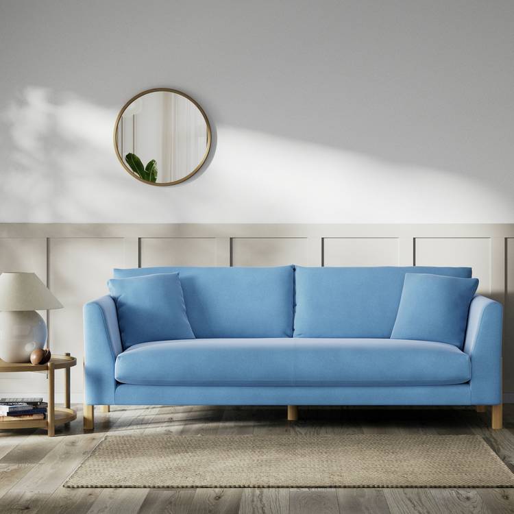 Habitat Aston Velvet 4 Seater Sofa - Sky Blue - Ash Leg 0