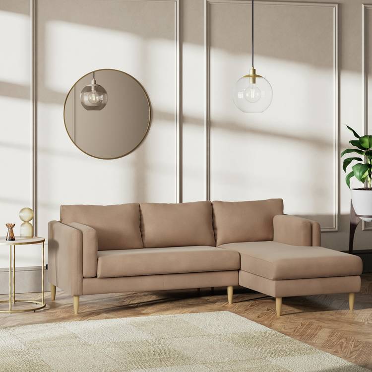 Habitat Newington Right Hand Corner Sofa - Latte - Ash Leg 0