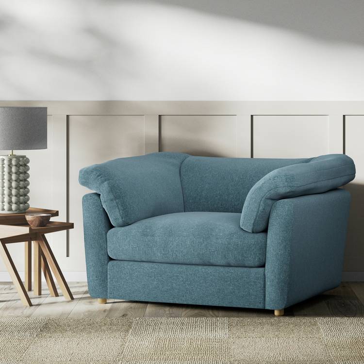 Habitat Wynn Fabric Cuddle Chair - Blue - Ash Leg 0