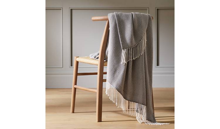 Habitat Herringbone Throw - Charcoal - 125x150cm