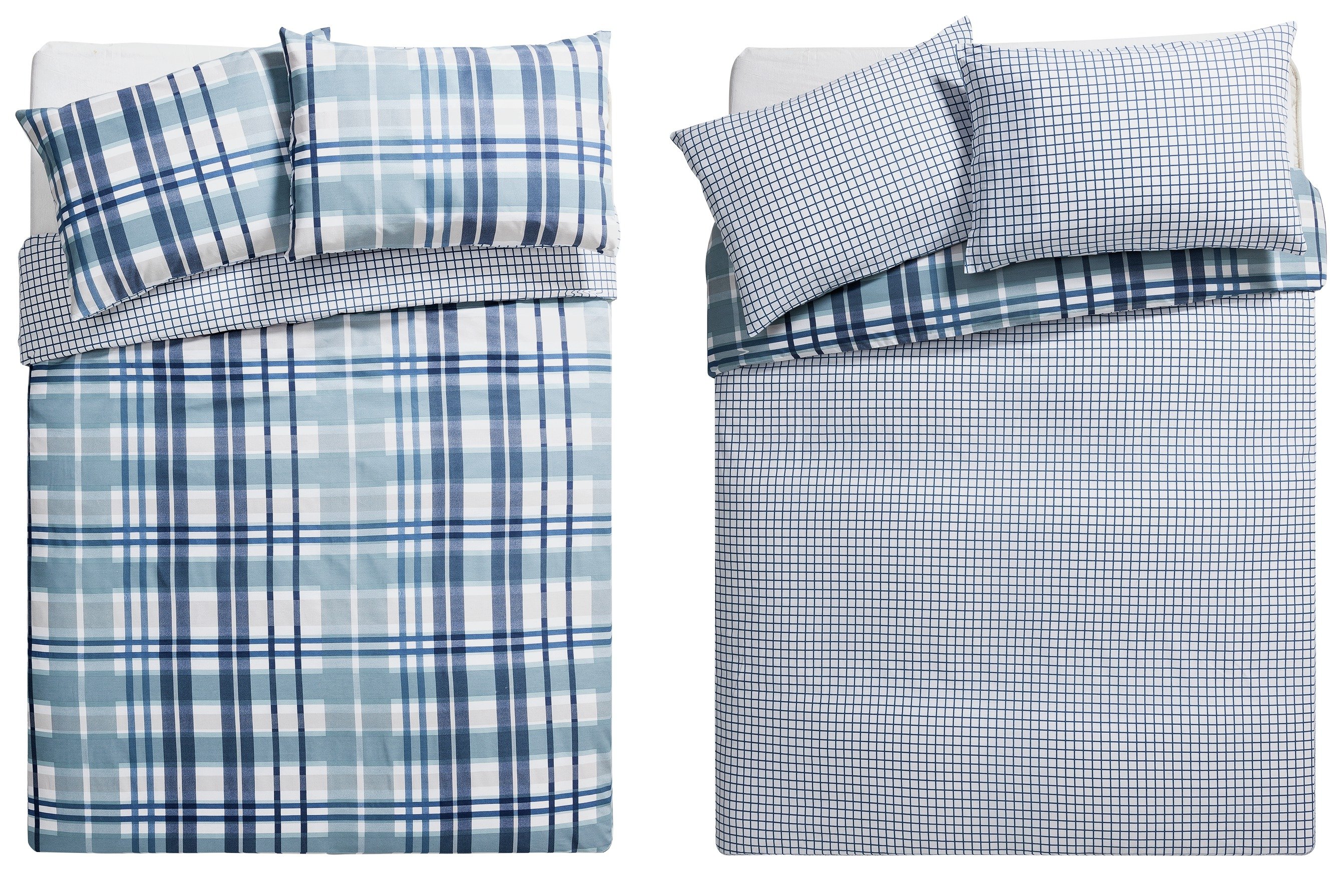 HOME Blue Check Twin Pack Bedding Set Kingsize. (7342620) Argos