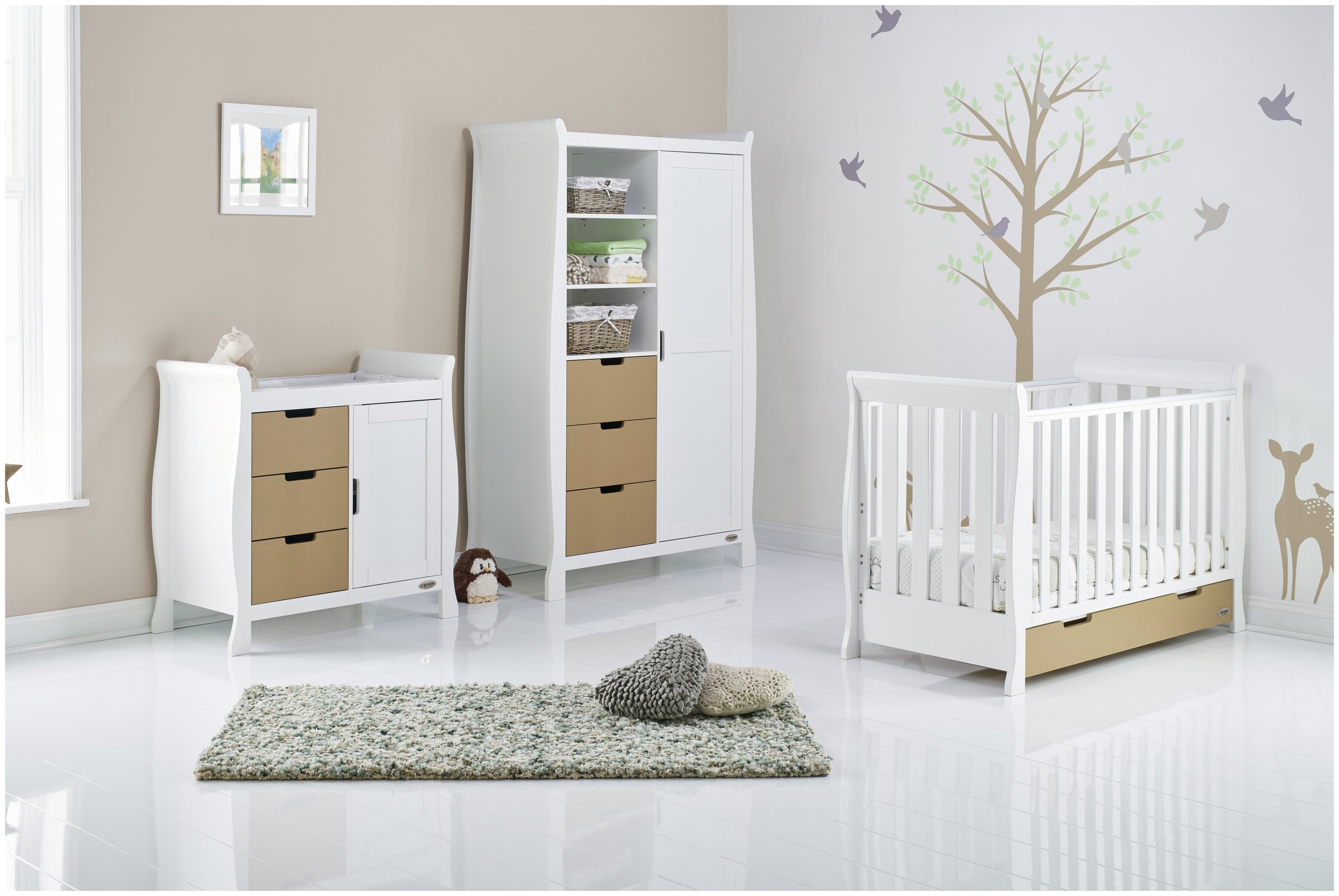 Obaby Stamford Mini 3 Piece Room Set White with Iced Coffee