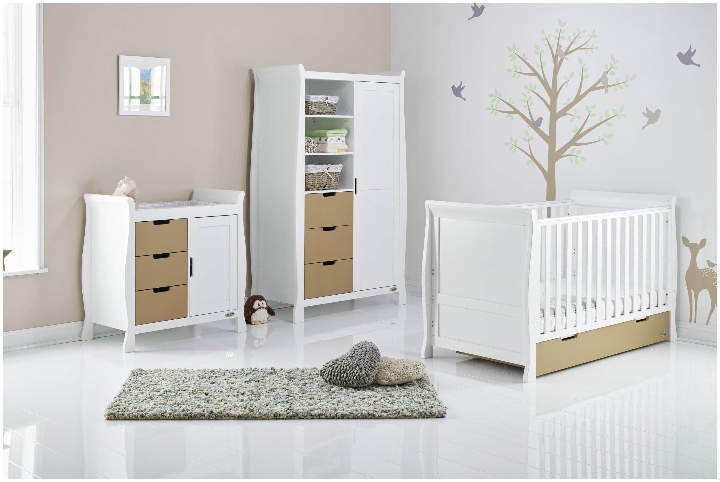 Obaby Stamford 3 Piece Room Set - White with Iced Coffee