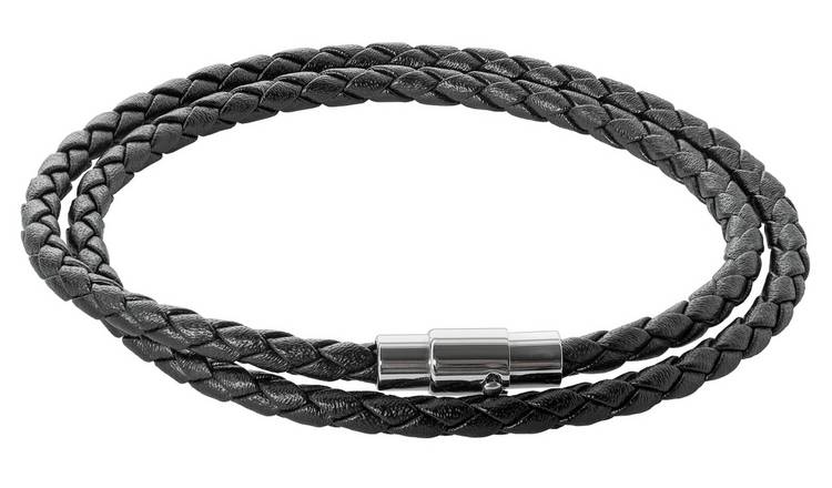 Revere Men's Two Layer Stainless Steel and Leather Bracelet
