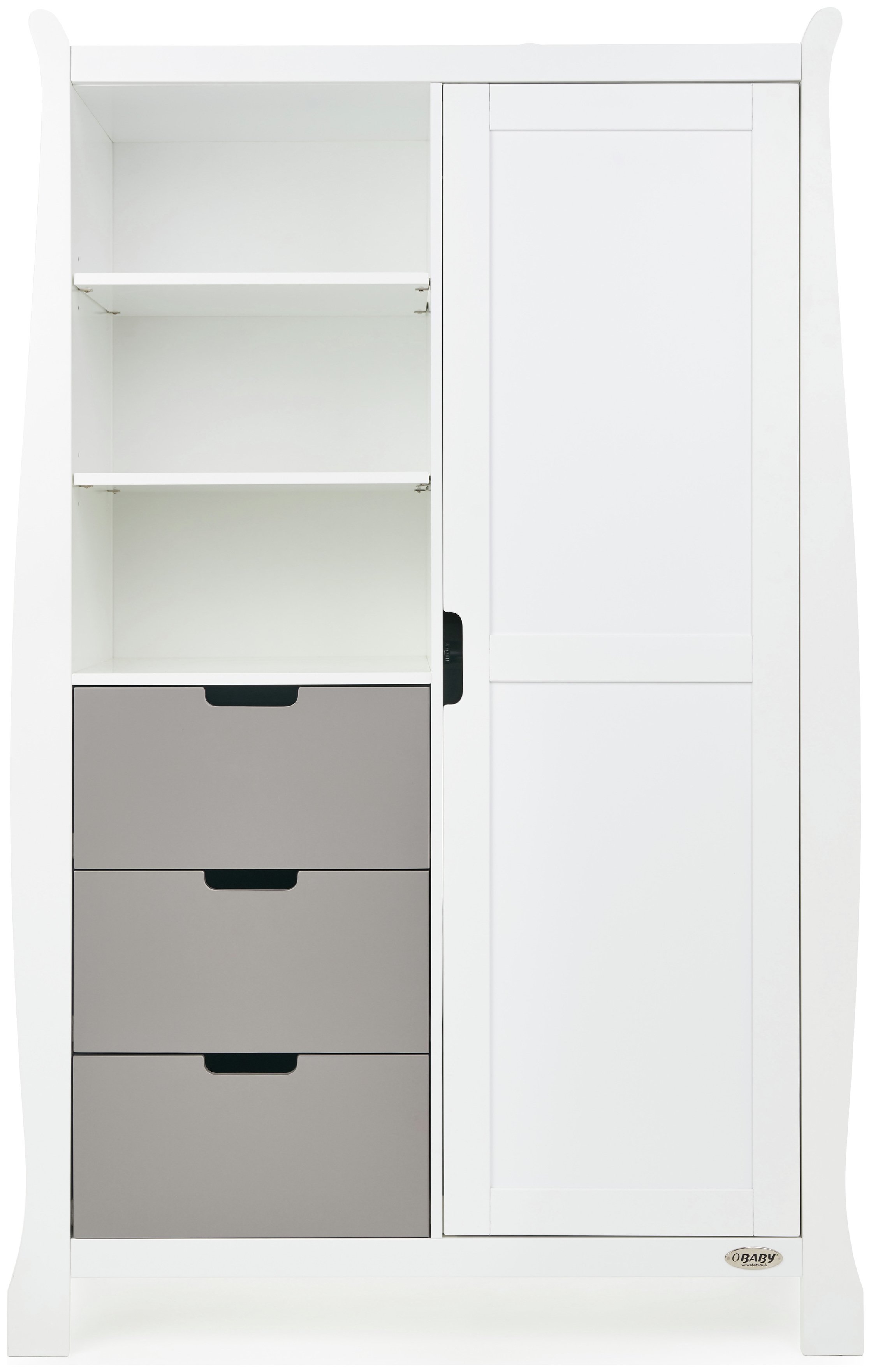 Obaby Stamford Sleigh Double Wardrobe - White & Taupe Grey