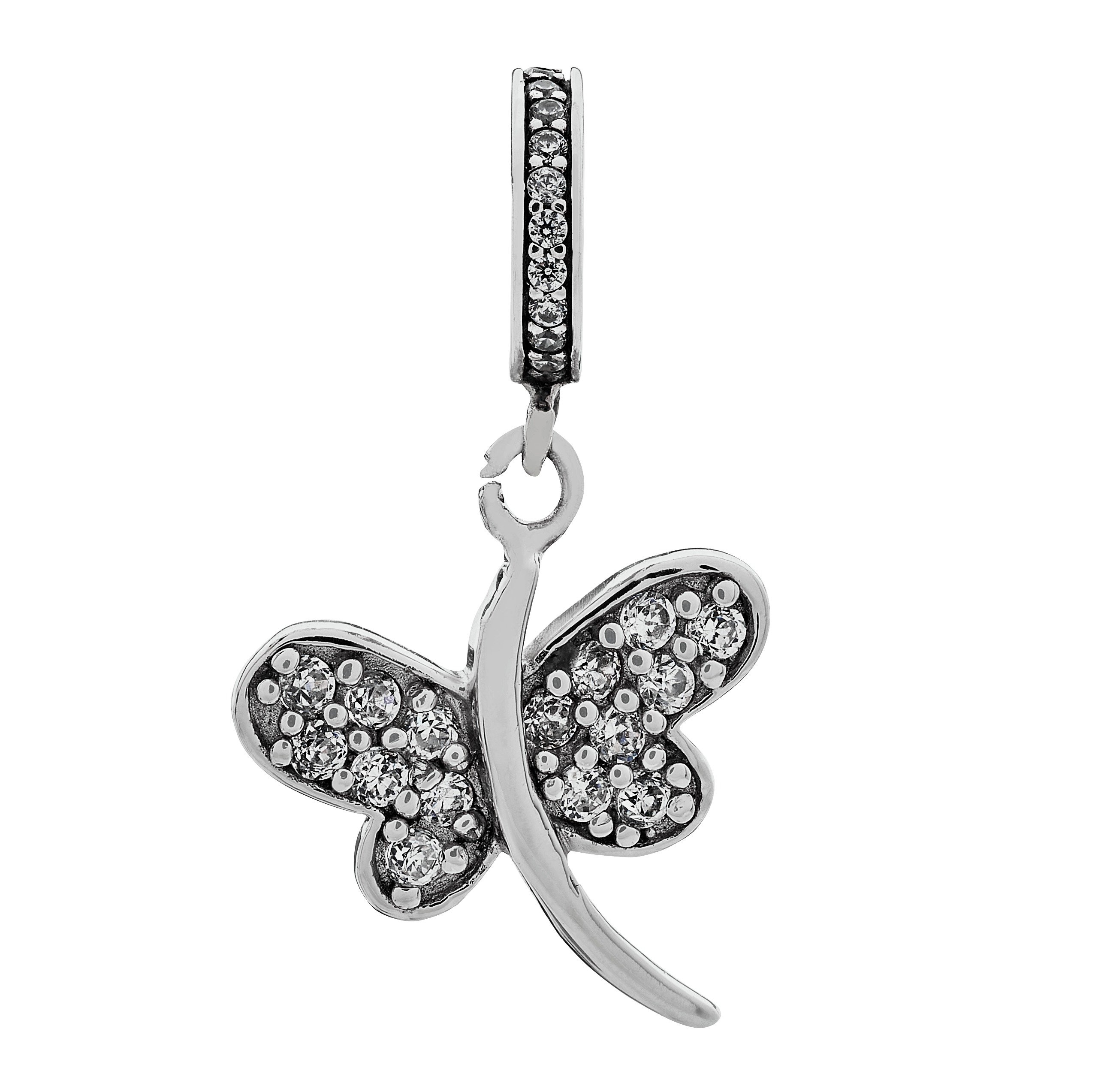 Moon & Back Sterling Silver CZ Dragonfly Drop Charm