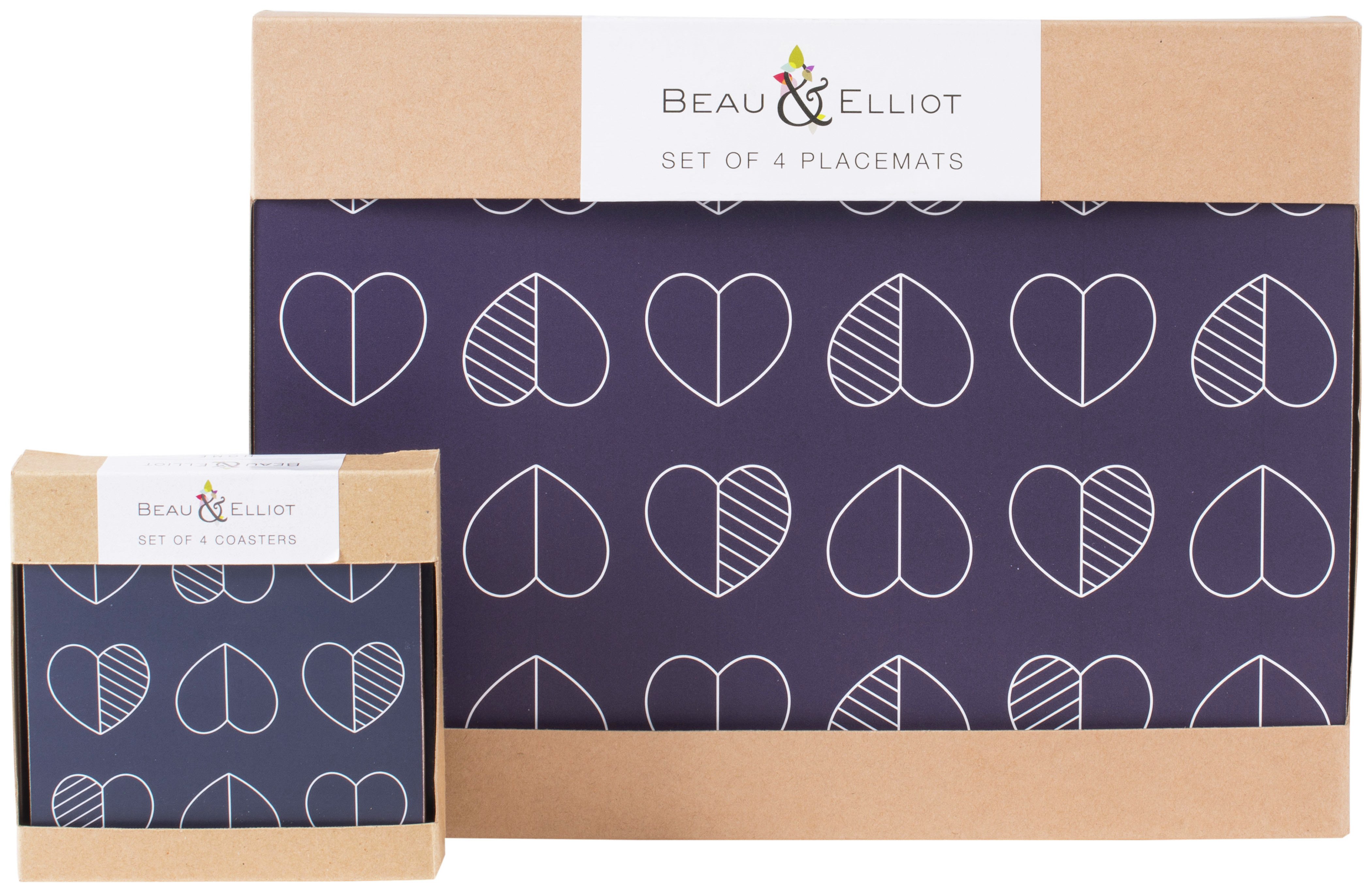 Beau and Elliot Set of 4 Placemats and Coasters - Blue