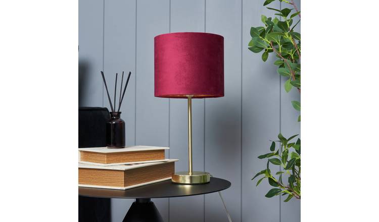 BHS Vera Velvet Steel Table Lamp - Red & Brass