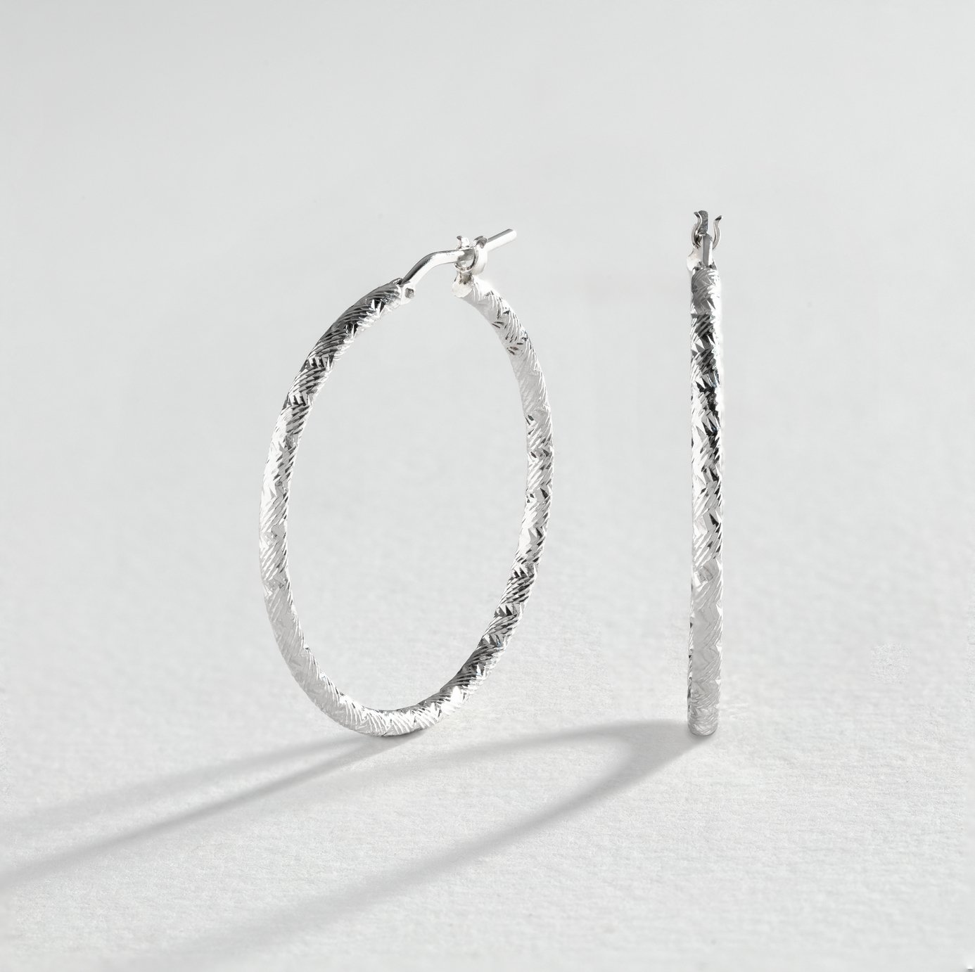 Revere Sterling Silver Diamond Cut 2mm Hoop Earrings