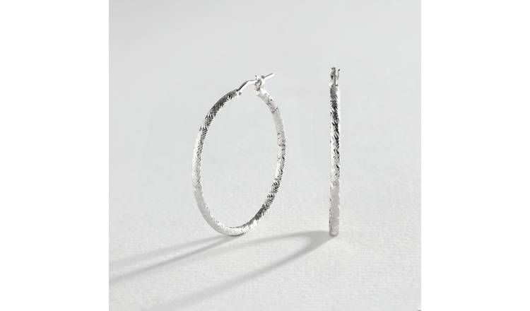 Sterling silver diamond sales cut hoop earrings