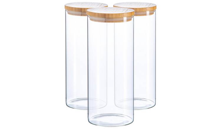 Argon Tableware Scandi Glass Storage Jars with Wooden Lids - Set of 3