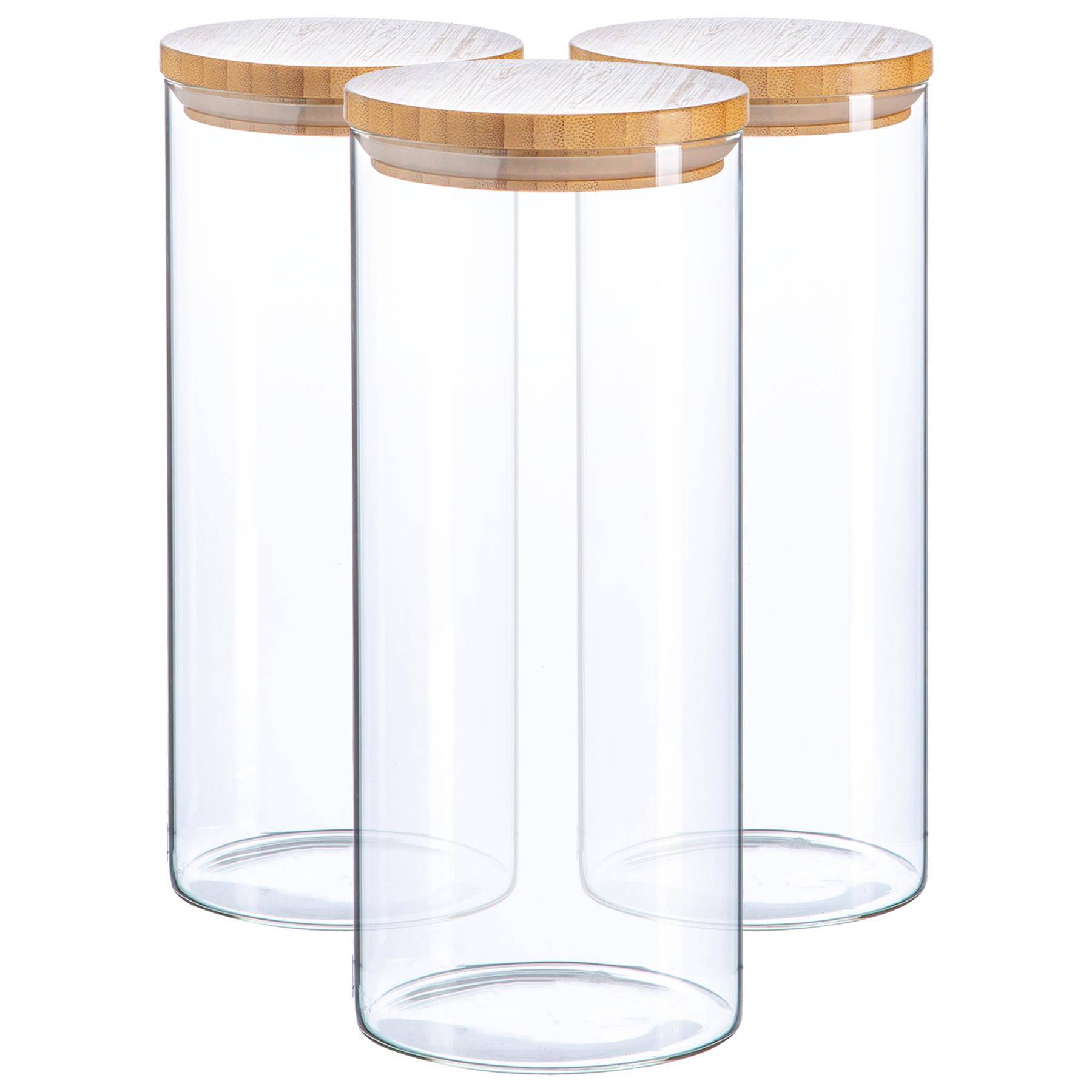 Argon Tableware Scandi Glass Storage Jars with Wooden Lids - Set of 3 - Image 1