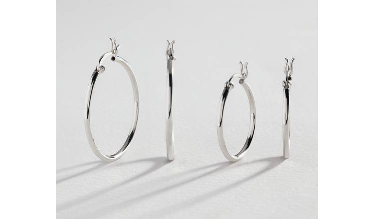 Buy Revere Sterling Silver Hoop Earrings Set of 2 Argos