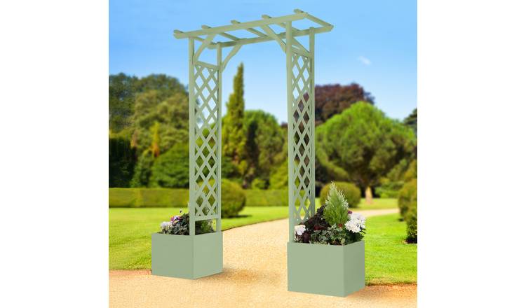 Greenhurst Wooden Garden Arch with Planters - Sage Green