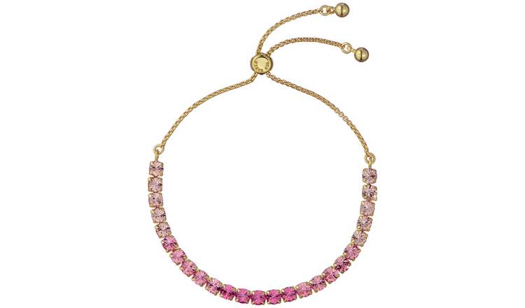 Ted Baker Gold Plated Pink Crystals Adjustable Bracelet