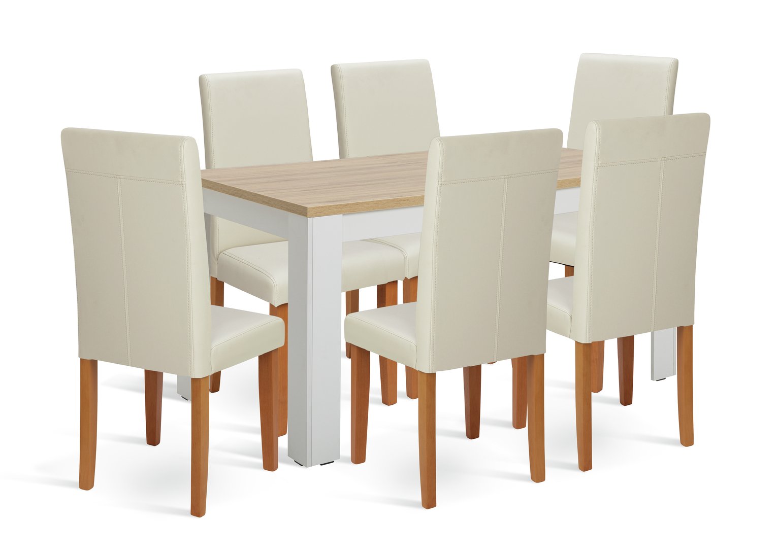 Argos Home Preston Extend Grey Dining Table & 6 Cream Chairs