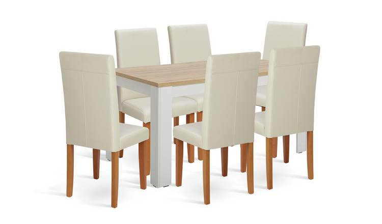 Argos Home Wood Effect Dining Table & 6 Cream Chairs