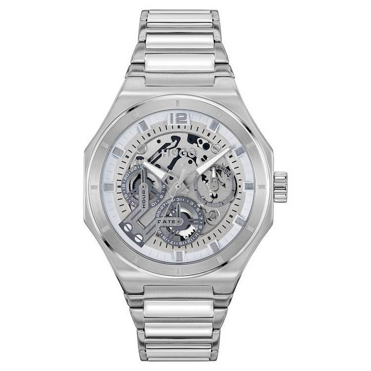 HUGO Men's Silver Colour Grail Skeleton Bracelet Watch 0