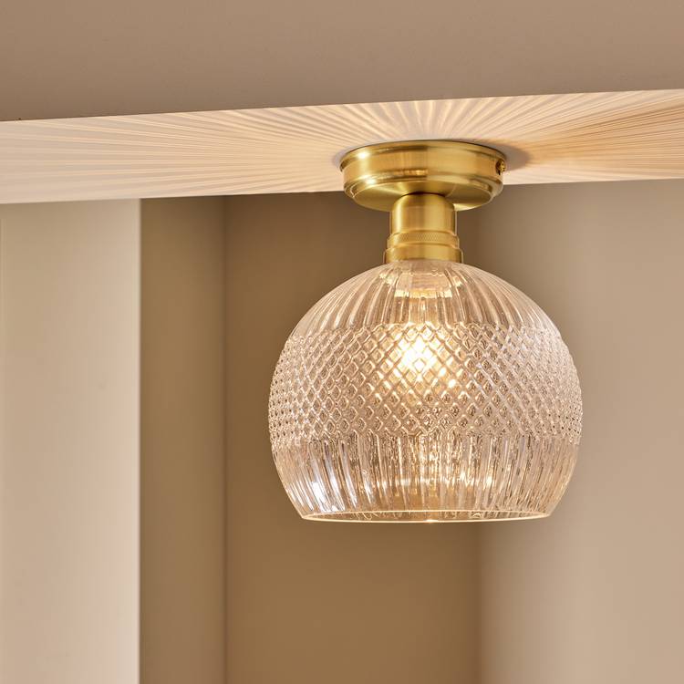 Habitat Perses Cut Glass Flush to Ceiling Light - Brass 0